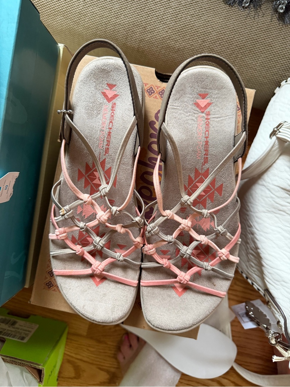 Skechers Women’s Pink and Taupe Knotted Slingback Sandals